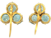 Art Deco 18ct Gold & Zircon Trefoil Design Earrings
