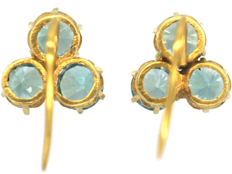 Art Deco 18ct Gold & Zircon Trefoil Design Earrings