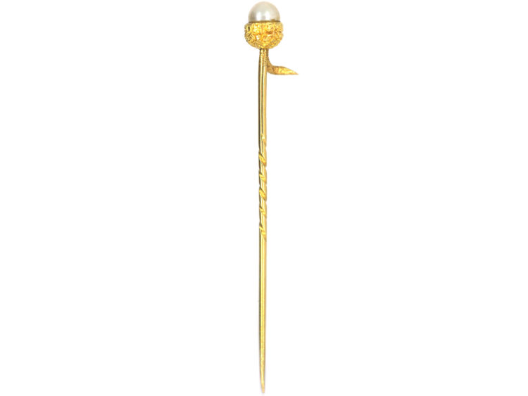Edwardian 15ct Gold & Natural Pearl Acorn Tie Pin