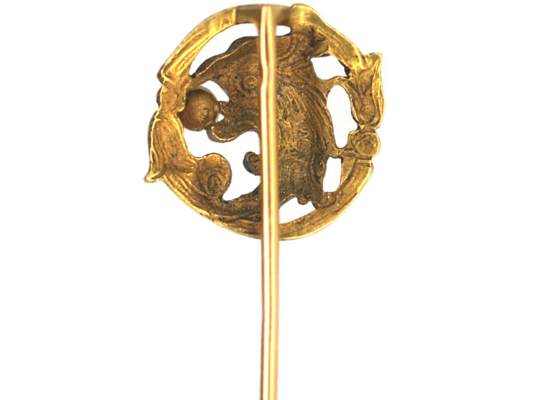 French 18ct Gold Griffin Tie Pin with a Natural Pearl in its Beak