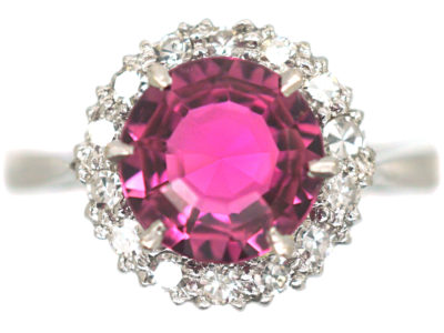 18ct White Gold Pink Tourmaline & Diamond Cluster Ring