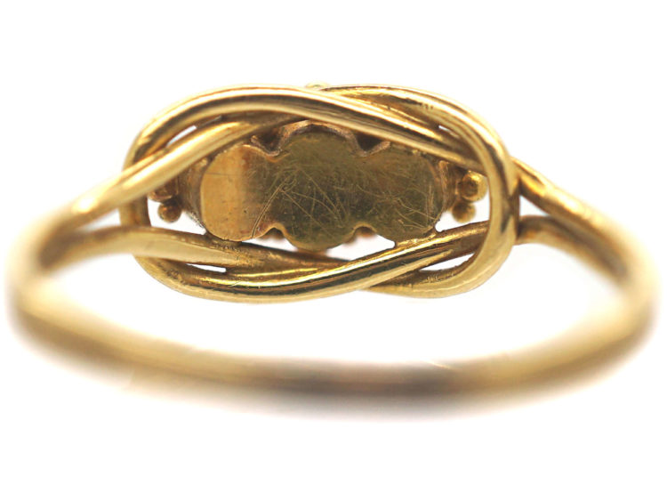 Early Victorian 18ct Gold, Ruby & Natural Pearl Lover's Knot Design Ring