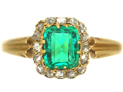 French 18ct Gold, Emerald & Rose Diamond Ring