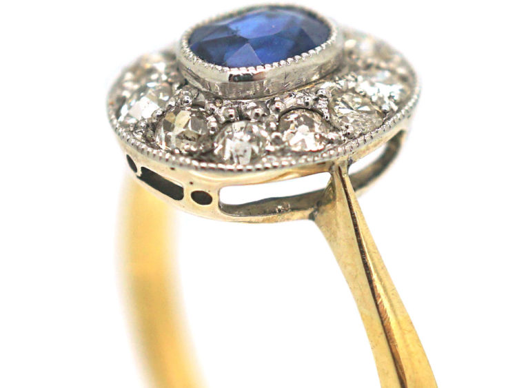 Edwardian 18ct Gold & Platinum, Sapphire & Diamond Cluster Ring