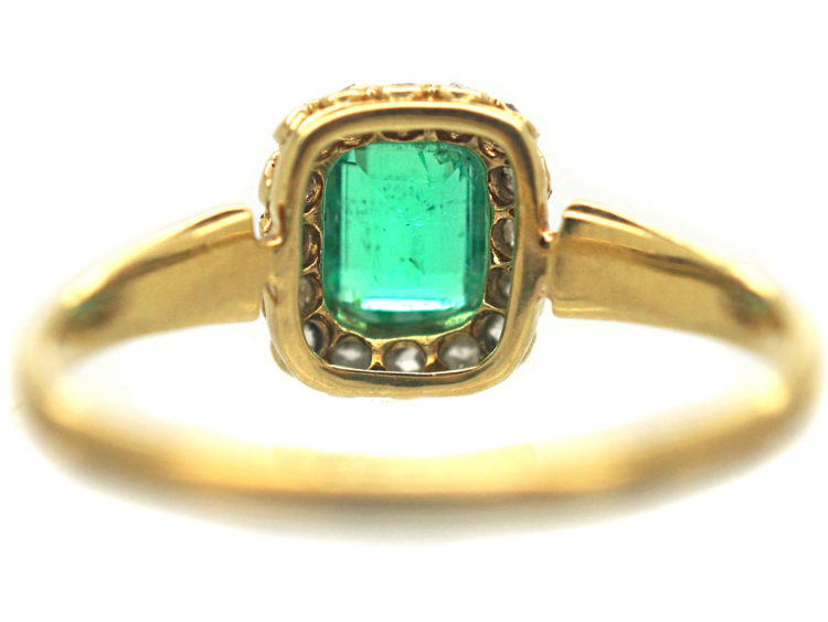 French 18ct Gold, Emerald & Rose Diamond Ring