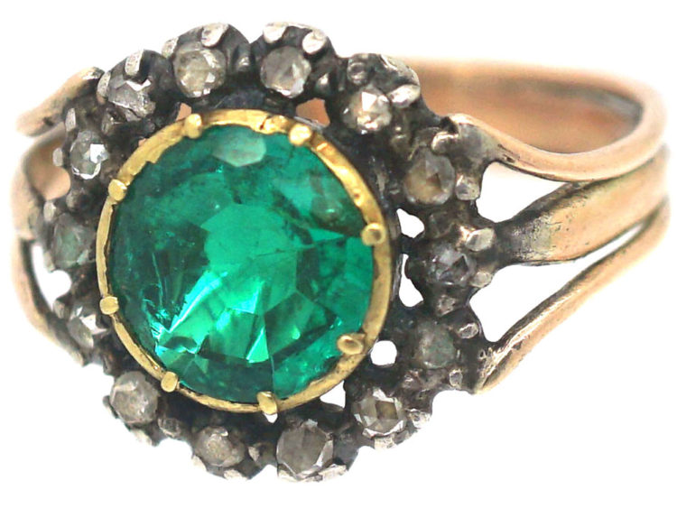 Georgian Emerald & Rose Cut Diamond Cluster Ring
