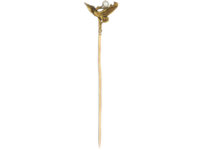 Art Nouveau 18ct Gold Tie Pin of a Stork with a Pearl in its Beak