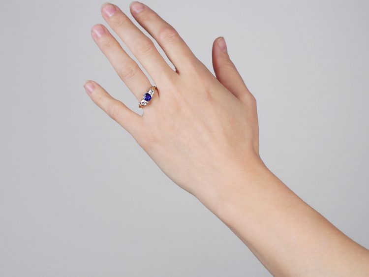 Victorian 18ct Gold Sapphire & Diamond Three Stone Ring