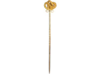 Edwardian 15ct Gold Lover's Knot Tie Pin with Two Pearls