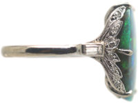 Art Deco 18ct White Gold, Black Opal & Diamond Ring