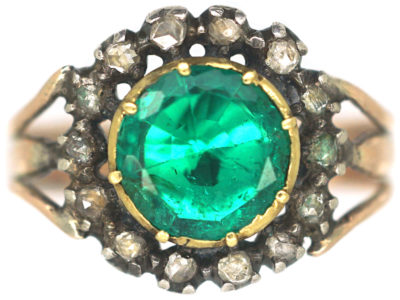 Georgian Emerald & Rose Cut Diamond Cluster Ring
