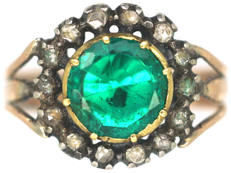 Georgian Emerald & Rose Cut Diamond Cluster Ring