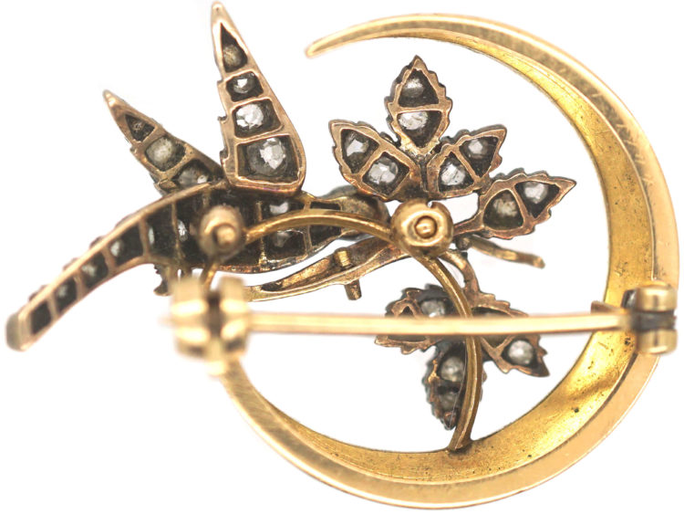 Edwardian Crescent & Dove Brooch set with Natural Split Pearls & Diamonds
