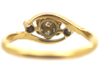 Edwardian 18ct Gold & Platinum Diamond Cluster Ring with Diamond Set Shoulders