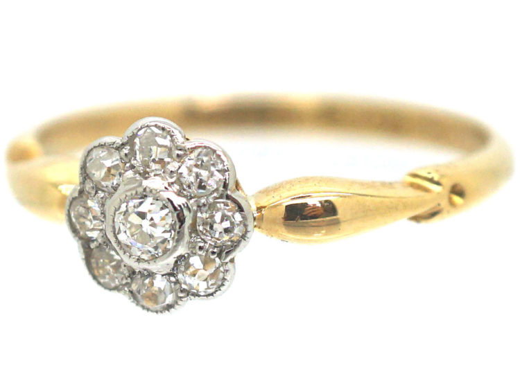 Edwardian 18ct Gold & Platinum, Diamond Daisy Cluster Ring