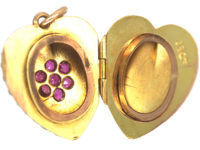 Edwardian 15ct Gold Heart Shaped Locket set with Rubies & Natural Split Pearls