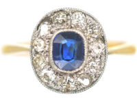 Edwardian 18ct Gold & Platinum, Sapphire & Diamond Cluster Ring