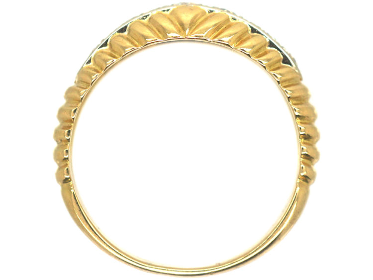 French 18ct Gold Diamond Ring with Line Pattern