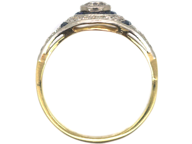 Art Deco 18ct Gold & Platinum, Sapphire & Diamond Target Ring