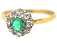 Edwardian 18ct Gold, Emerald & Diamond Cluster Ring