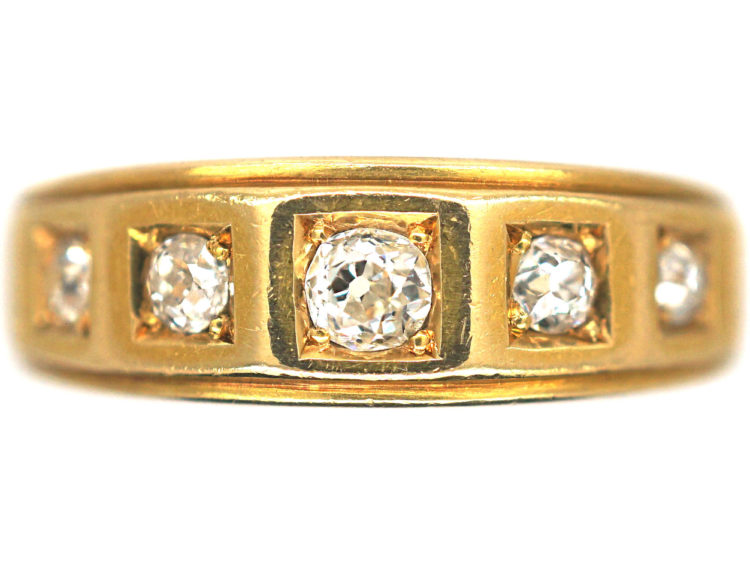 Victorian 18ct Gold Ring set with Five Diamonds in Square Settings