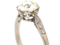 Art Deco Platinum, Diamond Solitaire Ring with Diamond Set Shoulders