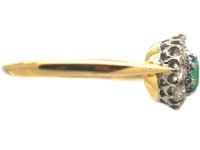 Edwardian 18ct Gold, Emerald & Diamond Cluster Ring