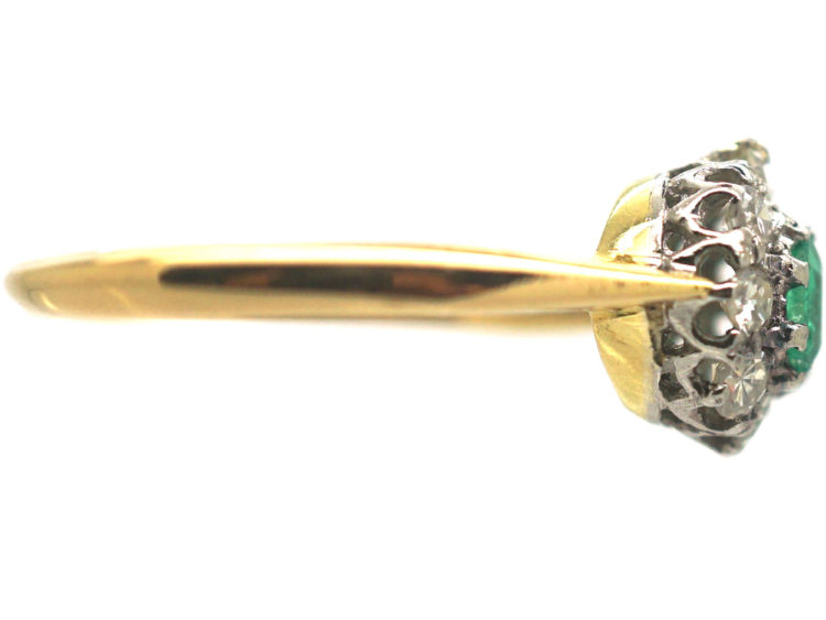 Edwardian 18ct Gold, Emerald & Diamond Cluster Ring
