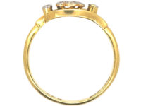 Edwardian 18ct Gold & Platinum Diamond Cluster Ring with Diamond Set Shoulders