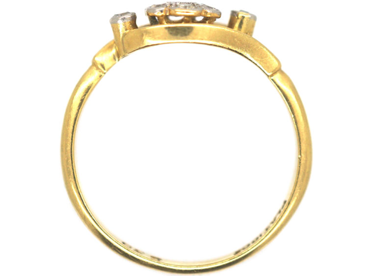 Edwardian 18ct Gold & Platinum Diamond Cluster Ring with Diamond Set Shoulders