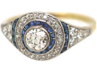 Art Deco 18ct Gold & Platinum, Sapphire & Diamond Target Ring