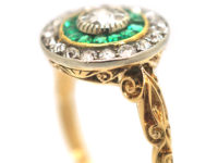 Art Deco 18ct Gold, Emerald & Diamond Target Ring
