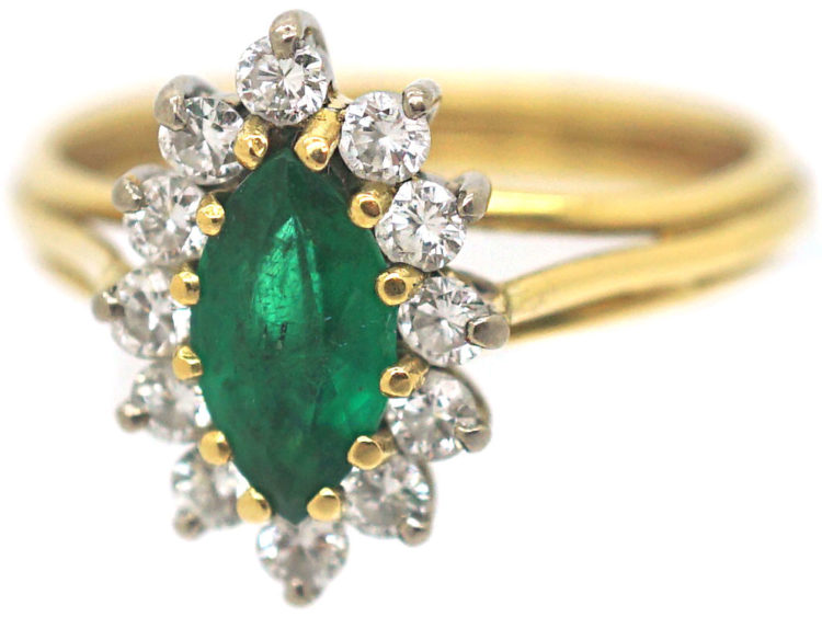 18t White & Yellow Gold Emerald & Diamond Marquise Ring