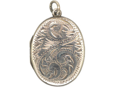 Oval Silver Locket with Foliate Engraving