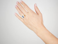 Victorian 18ct Gold Sapphire & Opal Three Stone Carved Half Hoop Ring with Rose Diamond Points