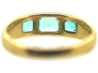 Victorian 18ct Gold, Three Stone Emerald Rub Over Set Ring