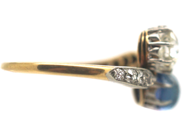 Edwardian 18ct Gold & Platinum, Sapphire & Diamond Crossover Ring