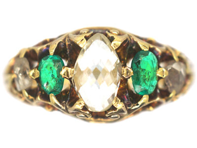 Regency 18ct Gold, Briolette Cut Diamond & Emerald Ring