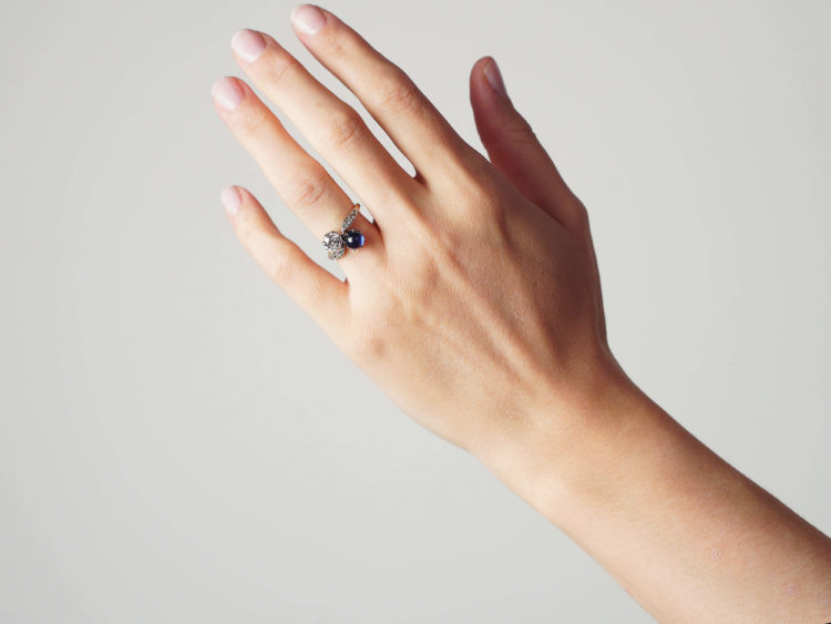 Edwardian 18ct Gold & Platinum, Sapphire & Diamond Crossover Ring