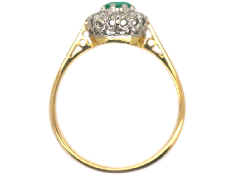 Edwardian 18ct Gold, Emerald & Diamond Cluster Ring