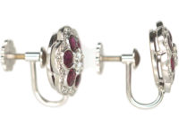 18ct White Gold Ruby & Diamond Cluster Earrings