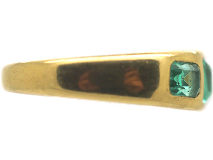 Victorian 18ct Gold, Three Stone Emerald Rub Over Set Ring