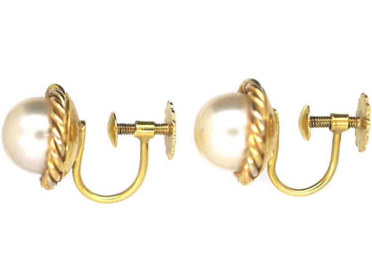 18ct Gold & Cultured Pearl Screw on Earrings