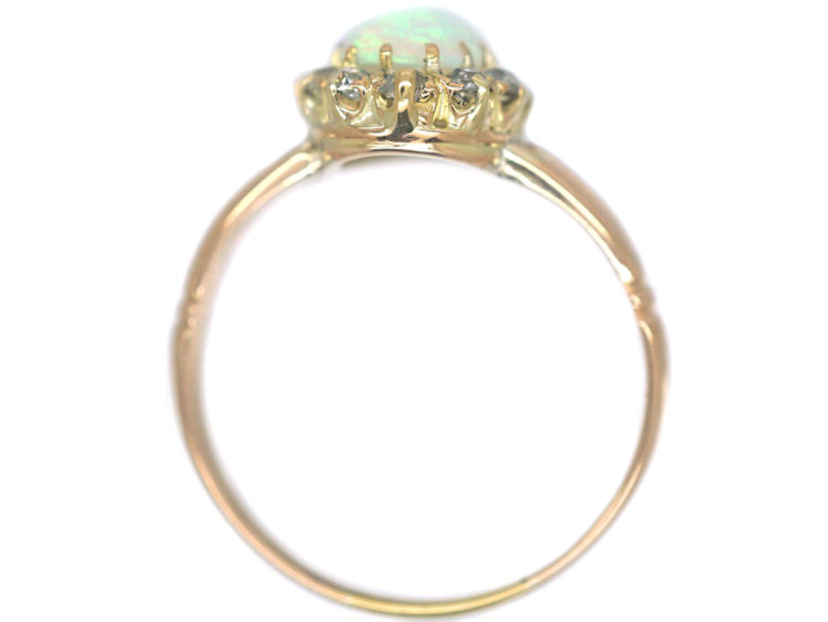 Edwardian 15ct Gold, Opal & Diamond Oval Cluster Ring