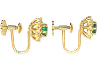 18ct Gold, Emerald & Diamond Cluster Earrings