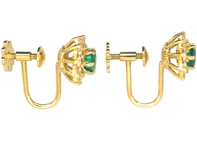 18ct Gold, Emerald & Diamond Cluster Earrings