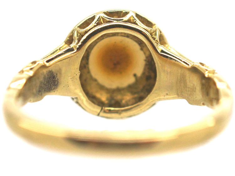 Edwardian 18ct Gold, Natural Pearl & Rose Diamond Cluster Ring