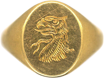 Edwardian 18ct Gold Signet Ring with Griffin Intaglio