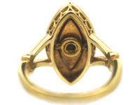 Victorian 18ct Gold, Blue Enamel, Natural Split Pearls & Diamond Navette Shaped Ring