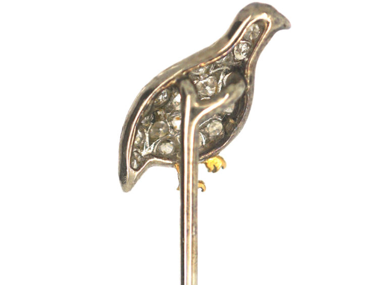 Edwardian Platinum & 18ct Gold Diamond Set Grouse Tie Pin